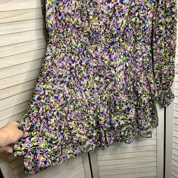 Ted Baker London Karlie Multicolor Black Smocked Detail Tiered Mini Dress 14 New - Picture 8 of 14